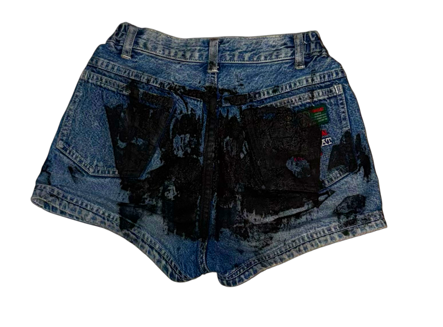 TRIPLE LOGO BACK WOMENS BLUE JEAN SHORTS